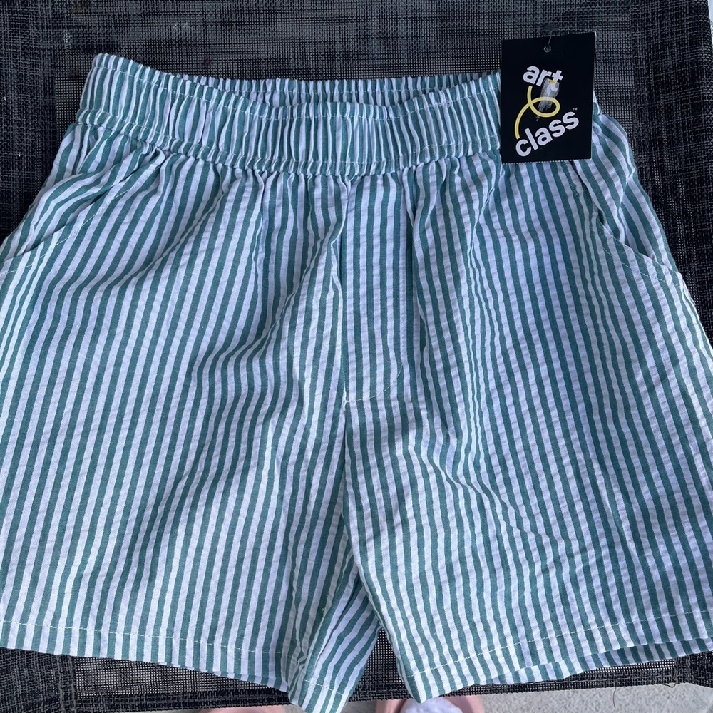 Girls' Size L (10-12) Green and White Stripped Shorts